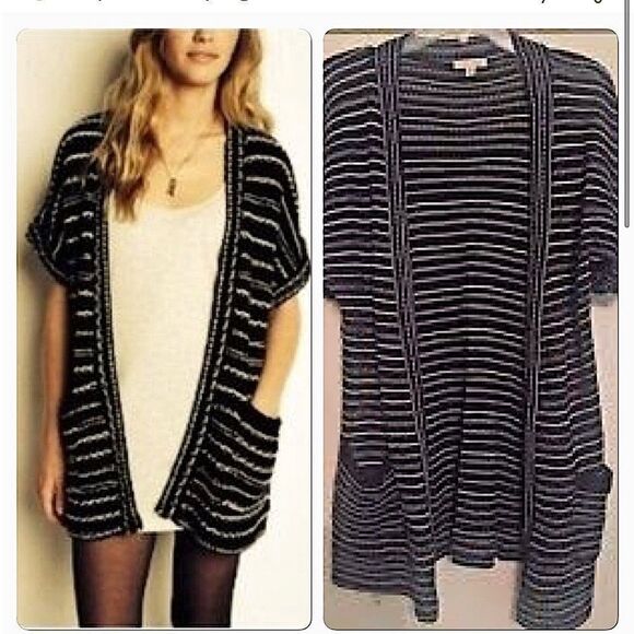 Urban outfitters Silence + Noise Striped Black goth open Sweater Cardigan-S - Picture 1 of 11